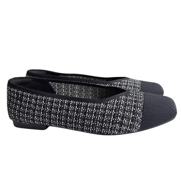NWT Vivaia Margot 2.0 Square Toe Ballet Flats iBlack Silver Tweed Size 41W/ 10W - Picture 1 of 9